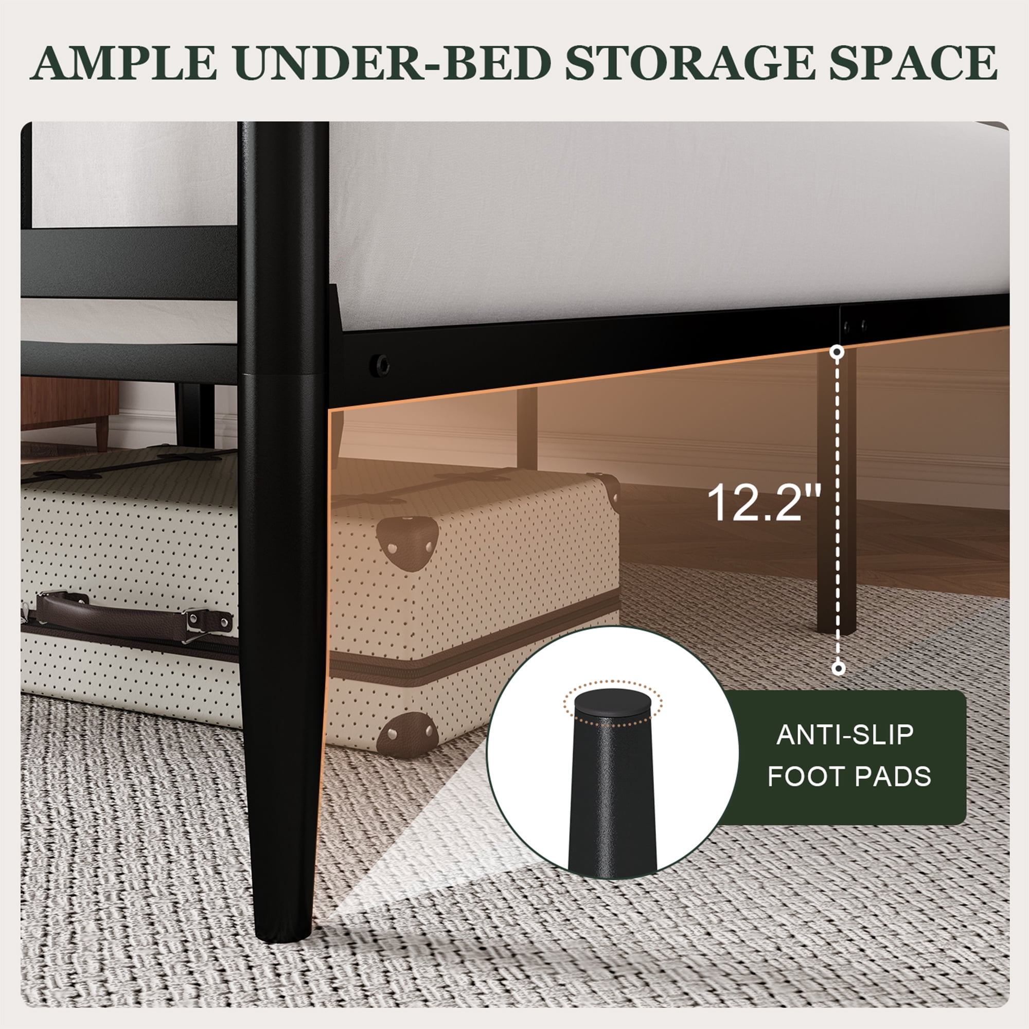 Amolife King Bed Frame, Metal Platform Bed with Curved Headboard and Footboard, Ample Under-Bed Storage Space, No Box Spring Needed, Black