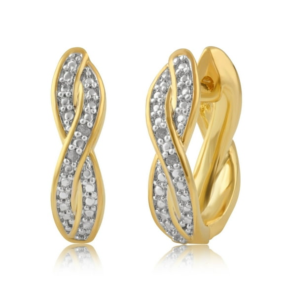 Genuine 0.02 cttw Diamond Accent Twisted Hoop Earrings In 14K Yellow Gold Plated