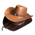 thumbnail image 3 of New Faux Leather Western Cowboy Hats For Women Men Vintage Gentleman Dress Hats Panama Cowgirl Jazz Cap Sombrero Hombre, 3 of 7
