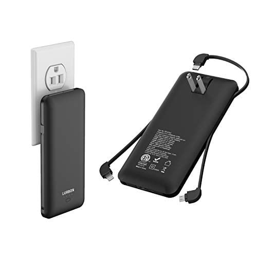 10000 mah portable charger power bank ultra slim external battery pack with  built in ac plug, type-c cable,micro cable and other cable for cell phone -  