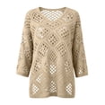 thumbnail image 5 of WHEANG Summer Fashion Crochet Top for Women Solid Color V Neck Beach Cover Up Crochet Long Sleeve Casual Tops Cover Cruise Outfit Breathable Loose Fit Blouse(Color Yellow Size S), 5 of 6