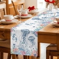 thumbnail image 5 of Coastal Jellyfish Table Runner 60 Inches, Summer Beach Nautical Ocean Coral Seahorse Bed Runner Dresser Scarves Tabletop for Indoor Outdoor Parties/Ceremony/Banquet, 13" x 60", 5 of 8
