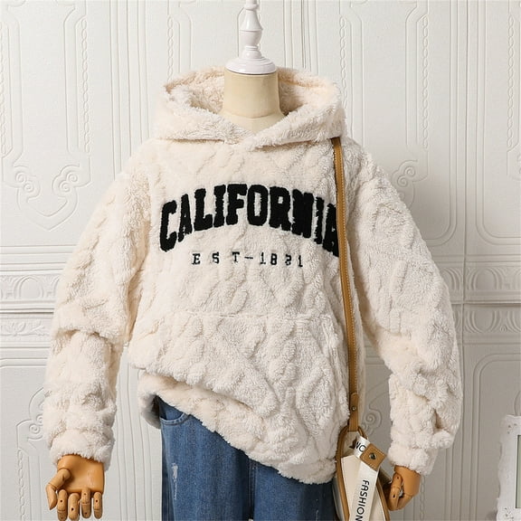 Tfken Sweater For Girls Teen Size 12-13 Years Hooded Letter Print Classic-Fit Fashion Beige Pullover Sweater