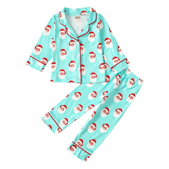 LUOGENLI Autumn Boys Girls Christmas Long Sleeve Prints Tops Pants Sleepwear Outfits Pajamas Clothes Maxi Boysuit with Pockets for Boys Blue 18-24 Months