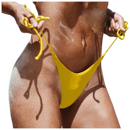 Women s Bikini Bottom High Waisted Lace Up Low Waist Brazilian Swimwear Briefs Beachwear Brazilian Side Tie Thong Bathing Bathing Suit Bottoms For Women Yellow M