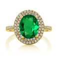 thumbnail image 2 of Gem Stone King 18K Yellow Gold Plated Silver Green Simulated Emerald Ring for Women | 2.80 Cttw | Oval 9X7MM | Wedding Engagement Anniversary Promise Ring for Women | Size 6, 2 of 4