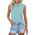 thumbnail image 3 of Yigetop Sleeveless Polo Shirts for Women, Shirts for Women 2025 Summer Button Down Collared Sleeveless Tops Business Work Casual Basic Blouses Golf Shirts for Woman Light Blue M, 3 of 6