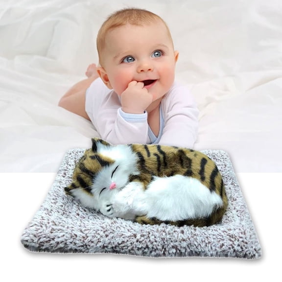 Goowood Realistic Cat Plush Toy Lifelike Sleeping Cat Stuffed Animal Ornament for Home Decor Cozy Kitten Plushie Gift for Cat Lovers