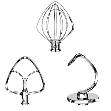 IAGREEA Stainless Steel 3 Pieces For KitchenAid Classic Attachments 4.5-5QT Tilt-Head Stand Mixers, K45WW Wire Whip/ K45DH Dough Hook /K45B Flat Beater for Mixer Accessories Replacement, Heavy Duty