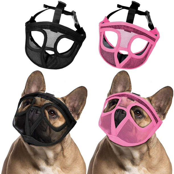 2 Pieces Short Snout Dog Muzzle Mesh Mask Adjustable Breathable