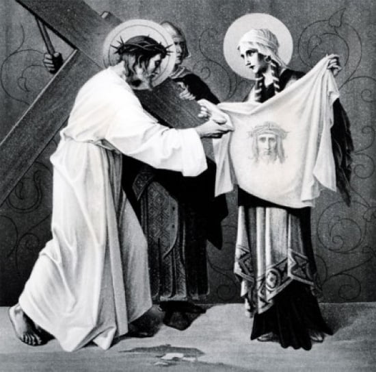 Veronica Wipes the Face of Jesus (6th station of the Cross) by Martin Ritter von Feuerstein oil painting circa 1898 1856 - 1931 Germany Munich Saint Anna Church Canvas Art - Martin Ritter von Feuerste