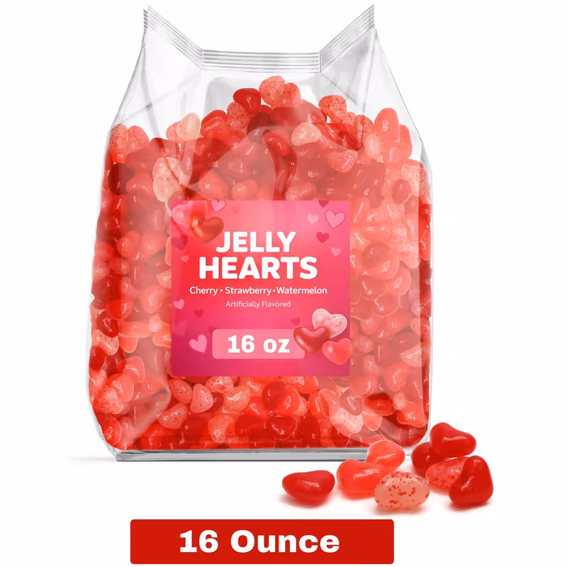 Taboom Heart Candy Valentines Candy Bulk Pack, Heart-Shaped Jelly Beans Red & Pink Assortment for Gifts, Parties, Treat Bags, 2 Pound