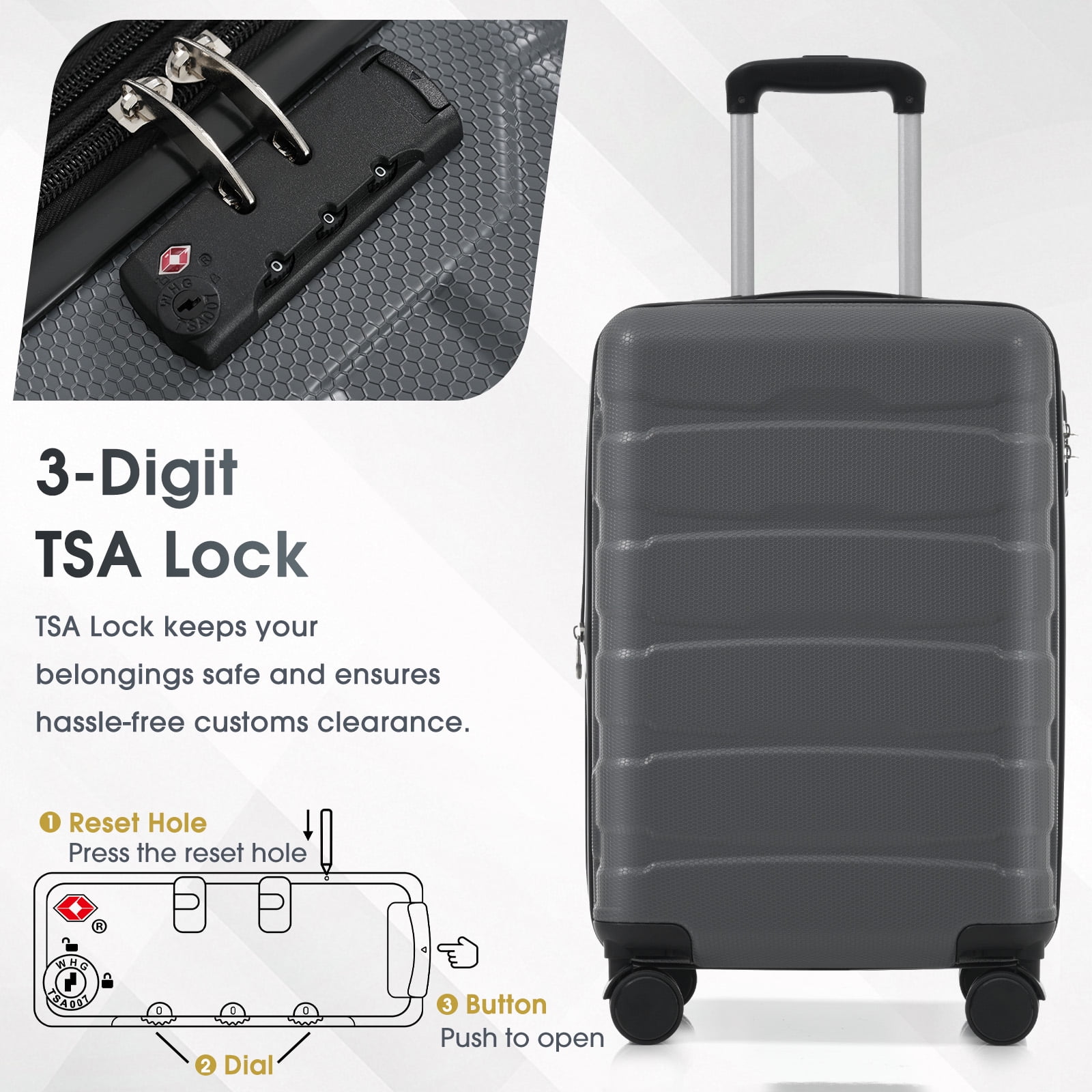 20 Inch Hardshell ABS Carry on Luggage, Durable Expandable Travel Suitcase with Spinner Wheels, TSA Lock