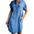 thumbnail image 1 of 2023 Été Col à Revers Manches Courtes Robe en denim Ajustée Chemise Longue en denim Femme, 1 of 5
