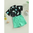 thumbnail image 3 of Arvbitana Toddler Baby Boys Gentleman Clothes Dinosaur Print Short Sleeve Lapel Shirts + Solid Color Shorts Summer Dressy Outfits for Child 2Pcs 12M-5T, 3 of 9
