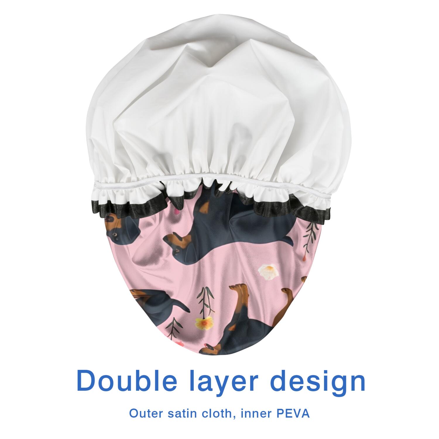 Shower Caps,Rottweiler Dogs with Pioneer Flower Waterproof Shower Cap for Women 4 Pieces,Double Reusable Hair Cover for Shower PEVA Elastic Stretch Hem