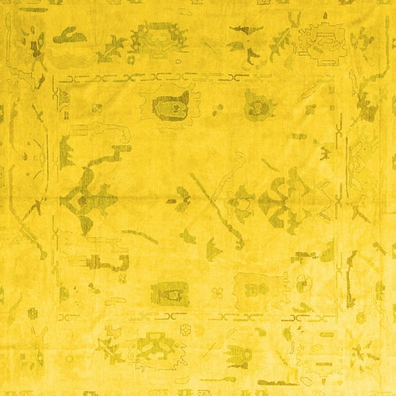 Ahgly Company Machine Washable Indoor Square Oriental Yellow Traditional Area Rugs, 6' Square