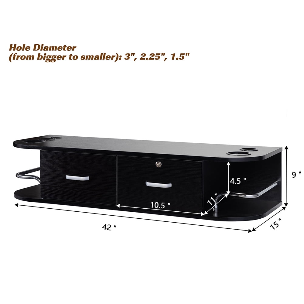 Kepooman Wall-Mounted Drop-Leaf Table, Heavy Duty Wall Mount Table Kitchen, Barber Styling Station, Salon Equipment with Locking 2 Drawers, Black Kepooman Wall-Mounted Drop-Leaf Table, Heavy Duty Wall Mount Table Kitchen, Barber Styling Station, Salon Equipment with Locking 2 Drawers, Black