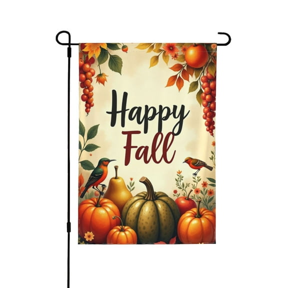 Happy Fall Pumpkin House Flag 12.5x18 Inch Double Sided Autumn Leaf Thanksgiving Fruit Welcome Seasonal Holiday Burlap Large Flag For Outside Yard Outdoor Decoration 1 Flag