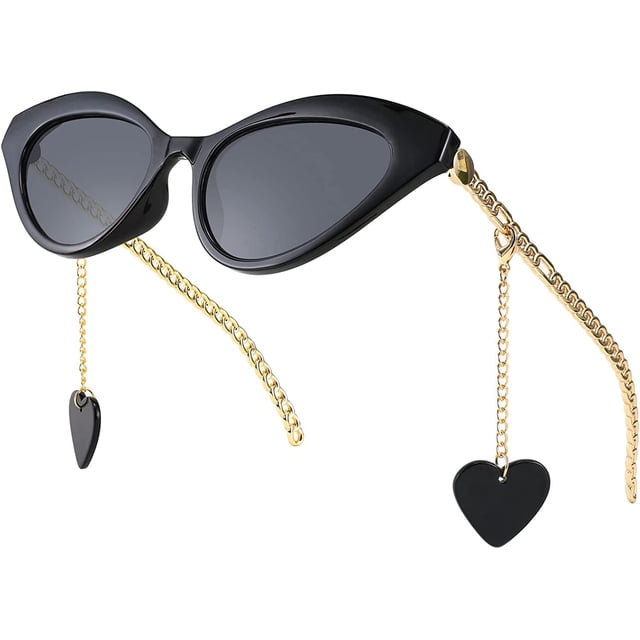 Gafas de sol de moda para mujer, estrechas, con forma de ojo de gato y cadena de metal, patillas H