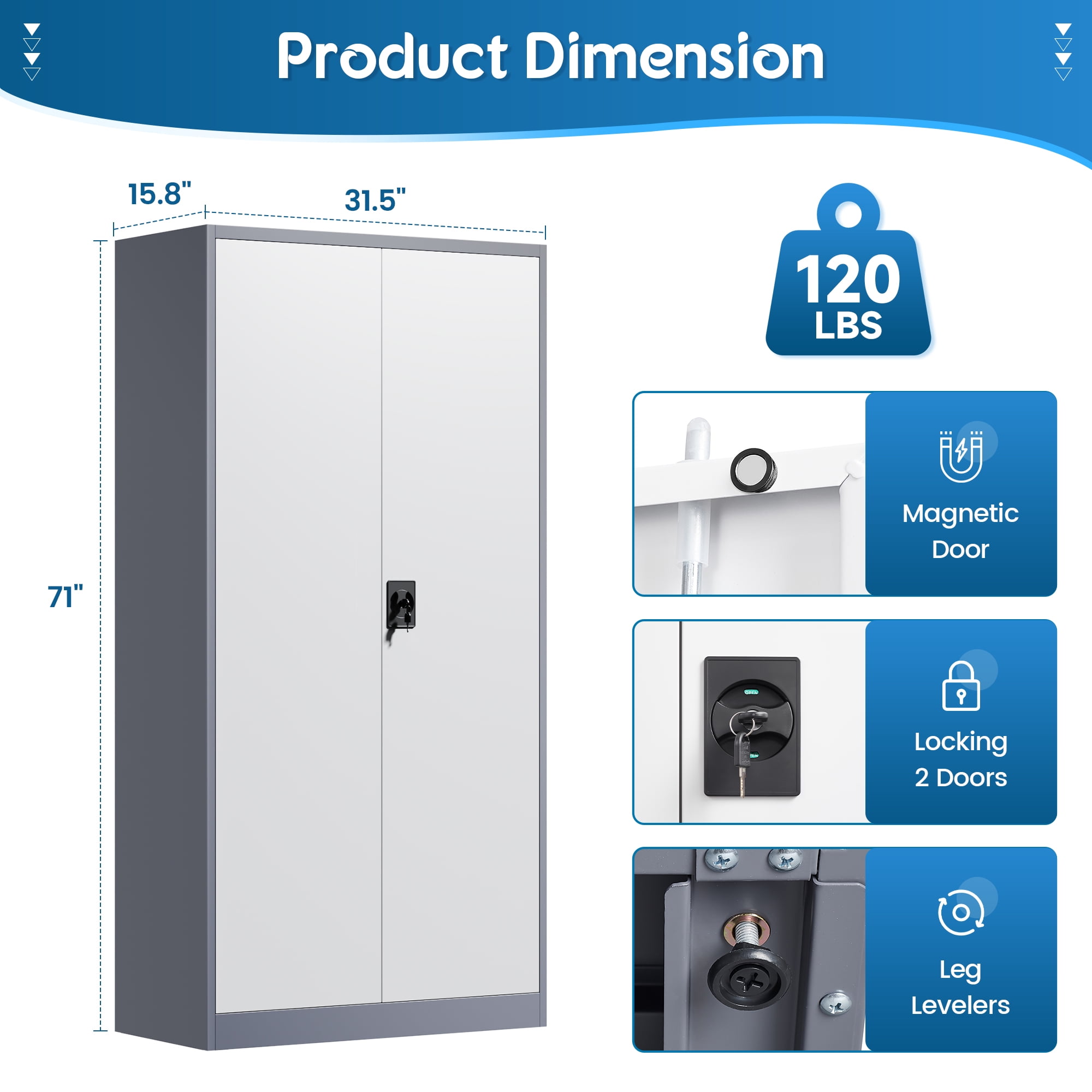 Fesbos Steel Storage Cabinet,Locking Storage Cabinet with 2 Doors and 4 Adjustbale Shelves,71" H Metal Tool Cabinet for Garage, Basement, Home Office