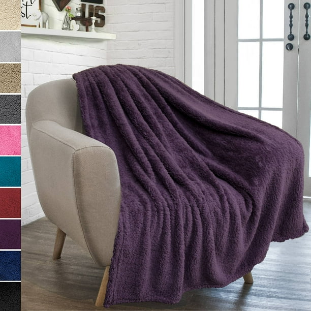 PAVILIA Plush Sherpa Throw Blanket for Couch Sofa Fluffy Microfiber