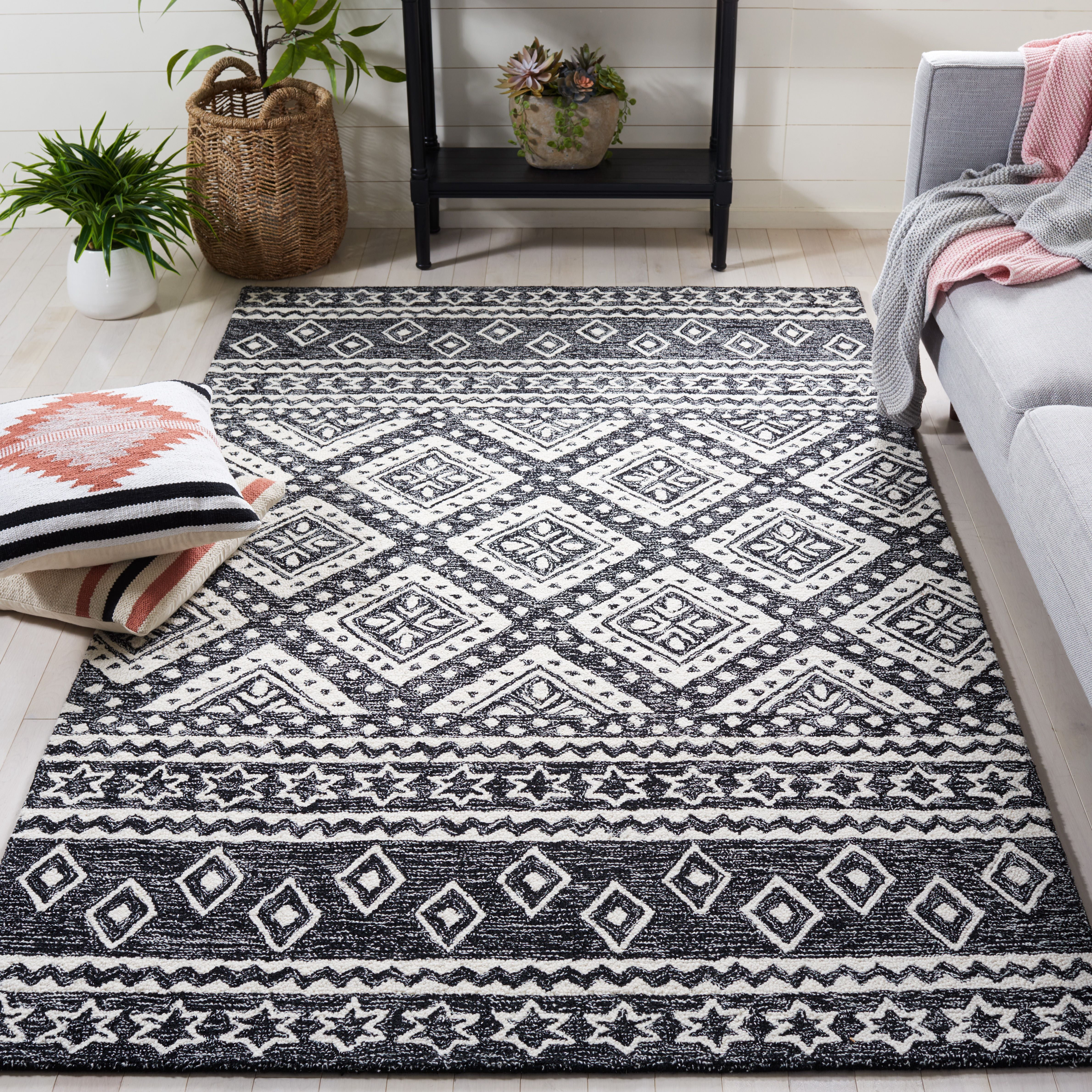 SAFAVIEH Micro-Loop Regis Geometric Area Rug, Black/Grey, 6' x 9'