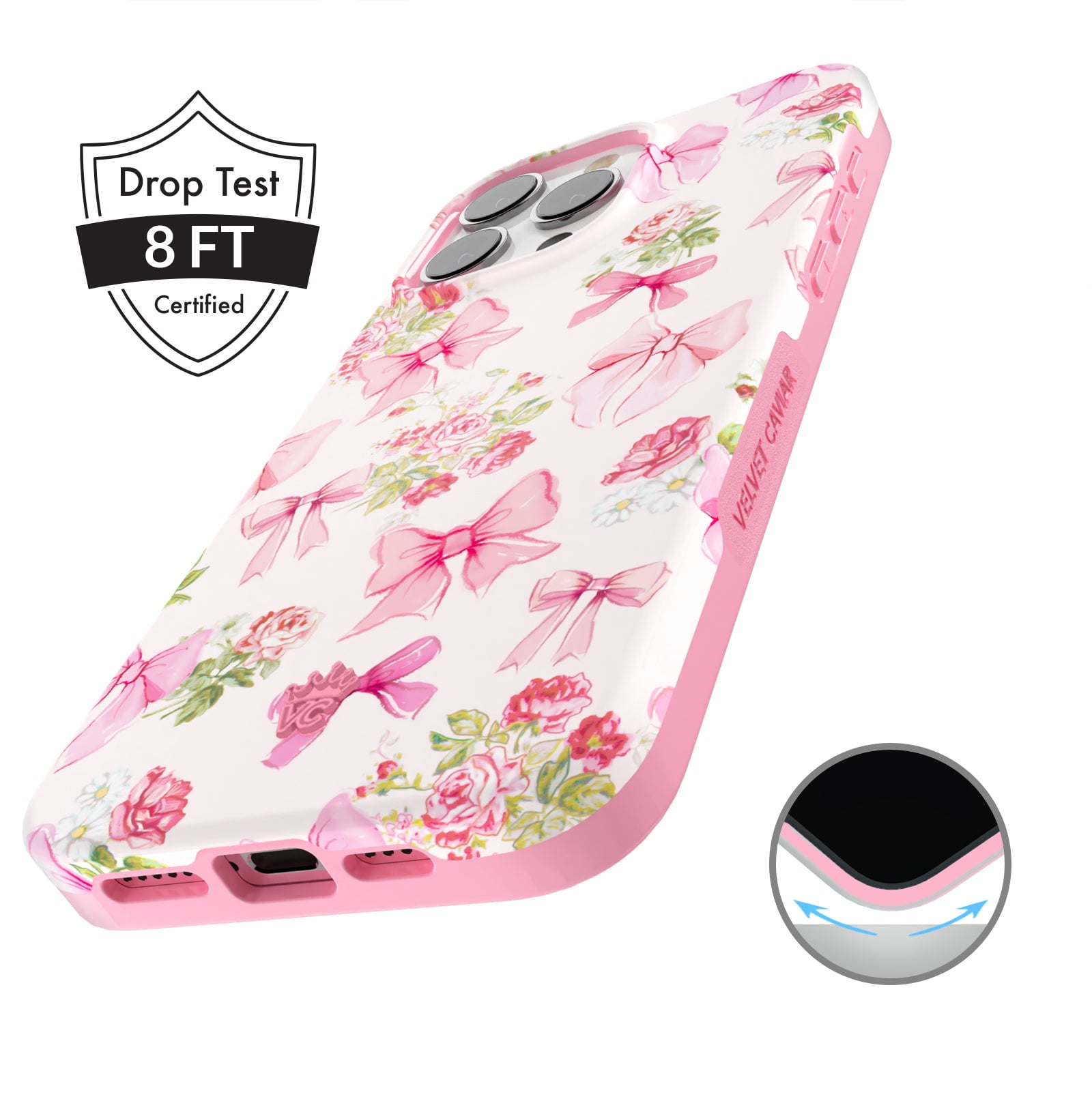 VELVET CAVIAR for Cute iPhone 15 Pro Case Compatible with MagSafe - Protective Phone Cases for Women - Posie Pink Bow Floral