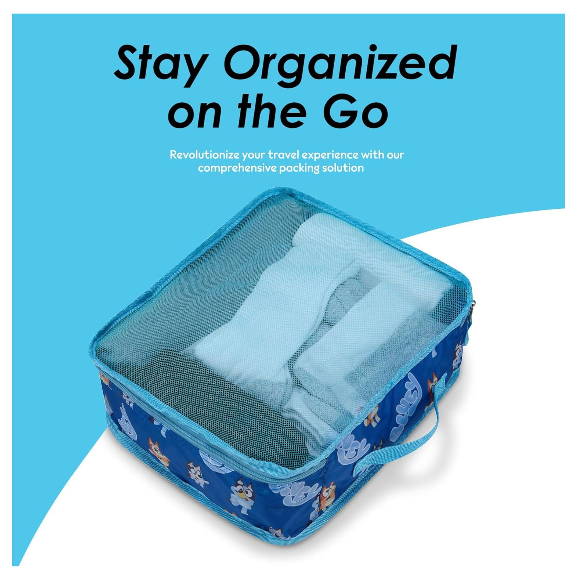 Bluey Bingo Packing Cubes, 5 Piece Set Travel Essential Packing Case Blue for Kids & adult