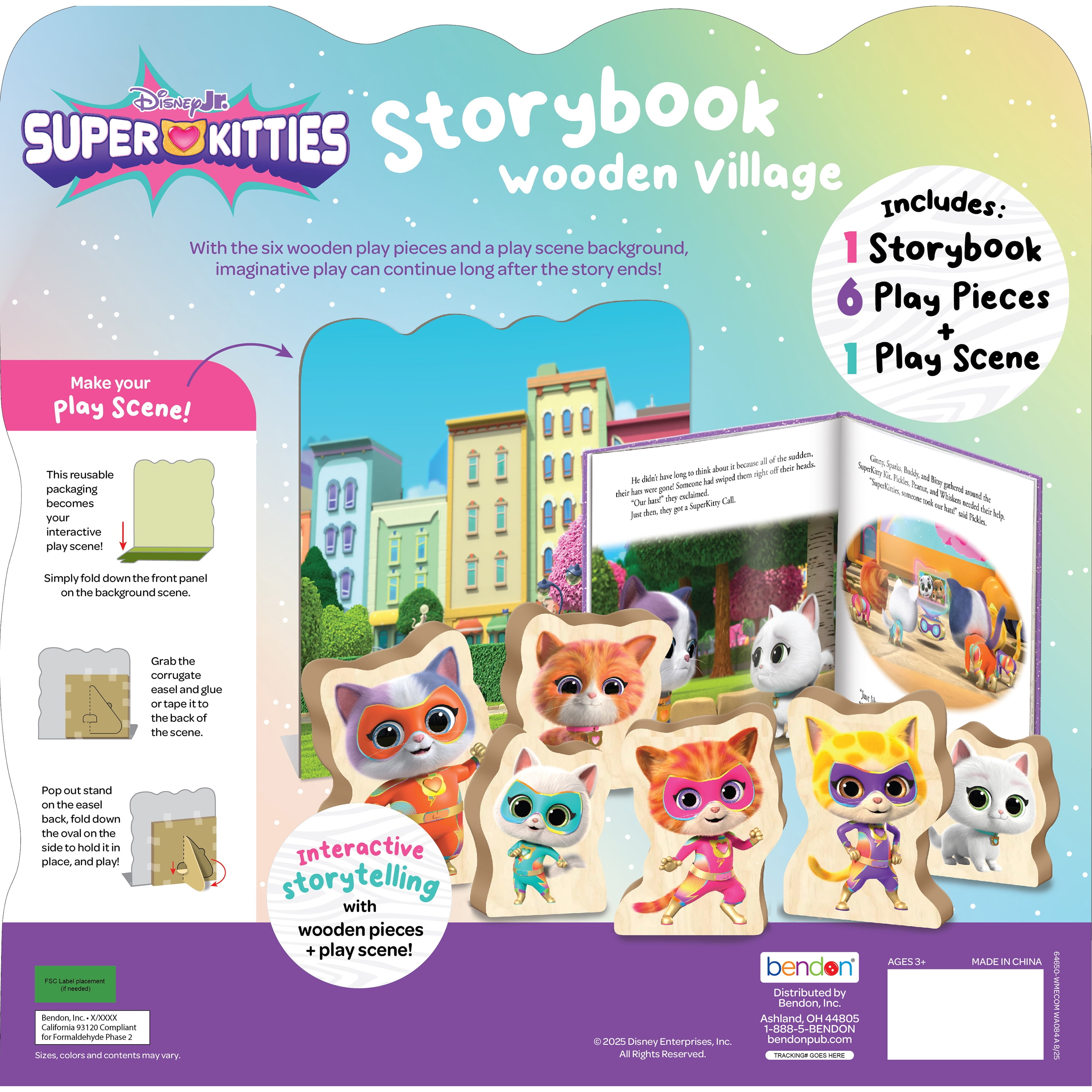 Disney Junior Super Kitties Wooden Playset for Toddlers – Storybook Village with 6 Figures, Imaginative Pretend Play Toy, Preschool Toys Ages 3+