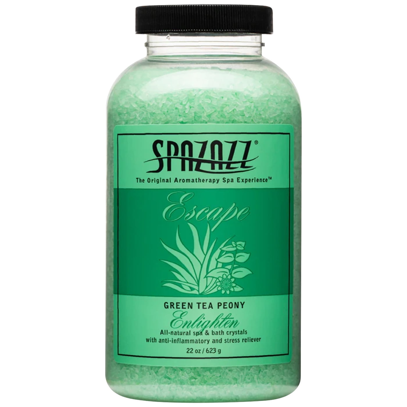 Spazazz Aromatherapy Escape Green Tea Peony Enlighten Spa and Bath Crystals, 22 oz Jar. Crystals and Bath Salts for Hot Tub and Bathtub Spa - Aromatherapy Scented Salts for Relaxation!