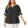 thumbnail image 1 of Women's Plus Size Blouse Pin Dots Smocked Floral Boho Blouses Black 2X, 1 of 7