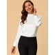 thumbnail image 3 of Blusa de manga de soplo fruncida plisada con cuello alto suave sedoso Allegra K blanco M, 3 of 6