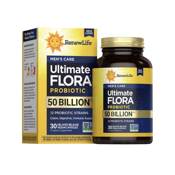 Men's Care Ultimate Flora Probiotic | 30 Vegan Capsules | 50 Billion CFU | by Renew Life