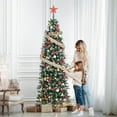 thumbnail image 6 of JoanKaren 6' Pre-Lit Flocked Pencil Christmas Tree with Pine Cone&250 Lights,Slim Artificial Trees, 6 of 9