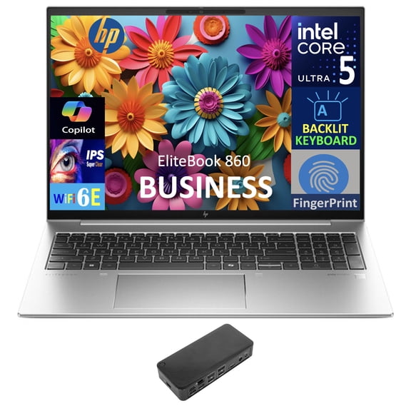 HP EliteBook 860 Business Laptop 16.0in IPS WUXGA Display (Intel Ultra 5-135U, 64GB DDR5, 2TB PCIe SSD, Intel Graphics, Backlit KB, Fingerprint, 2 Thunderbolt 4, WiFi 6E, Win 11 Pro) w/USB-C Dock