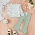 thumbnail image 3 of GYRATEDREAM Toddler Baby Girl Fall Clothes Ribbed Knit Cotton Flutter Sleeve Shirt Pullover Bell Bottoms Cute Infant Winter Outfits, 3 of 8