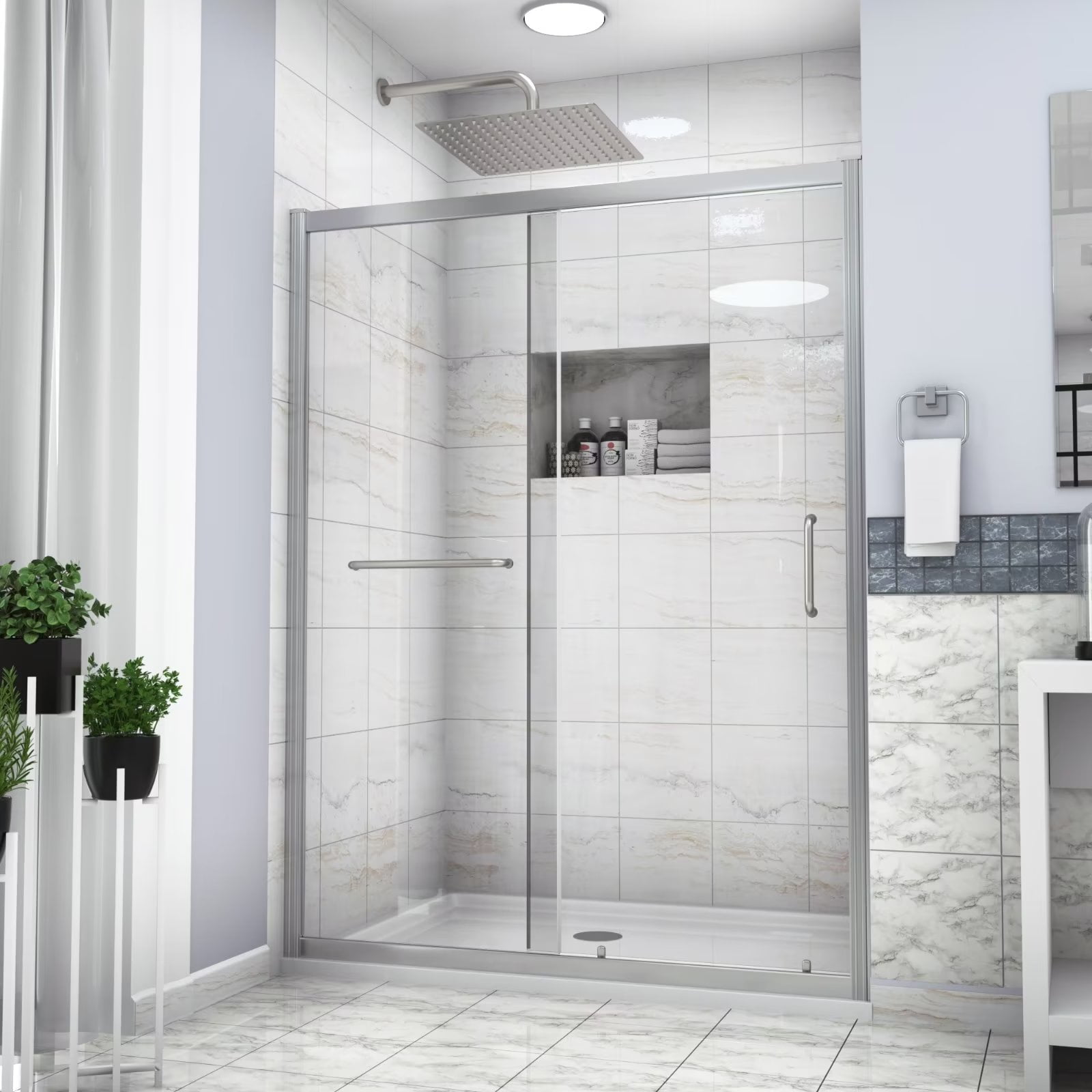 48" W x 72"H Shower Doors, Single Sliding Shower Doors Clear Tempered