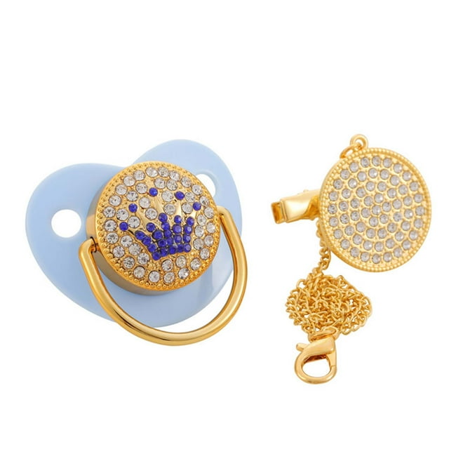 DPTALR Newborn Baby Weaning Pacifier Point Drill Crown Pacifier With Chain Clip