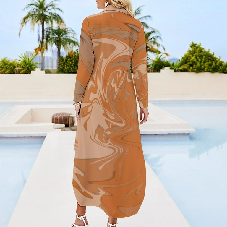 Burnt Orange Tie Dye Long Sleeved Shirt Dress birthday dress for women  summer women's suit - Walmart.com