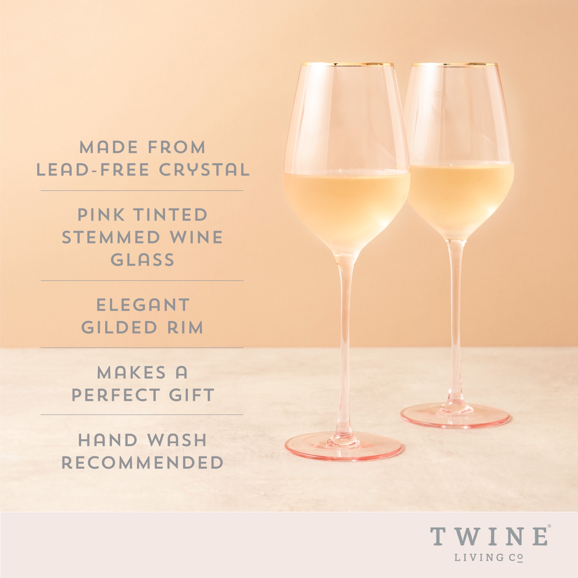 Twine Rose White Wine Glasses for Holiday, Birthday Gifts, Set of 2 14 oz