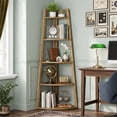 thumbnail image 2 of Fnova 5-Tier Farmhouse Corner Bookshelf, 70" Bookcase Ladder Shelf Plant Stand for Living Room, Kitchen, Home Office, Light Brown, 2 of 10
