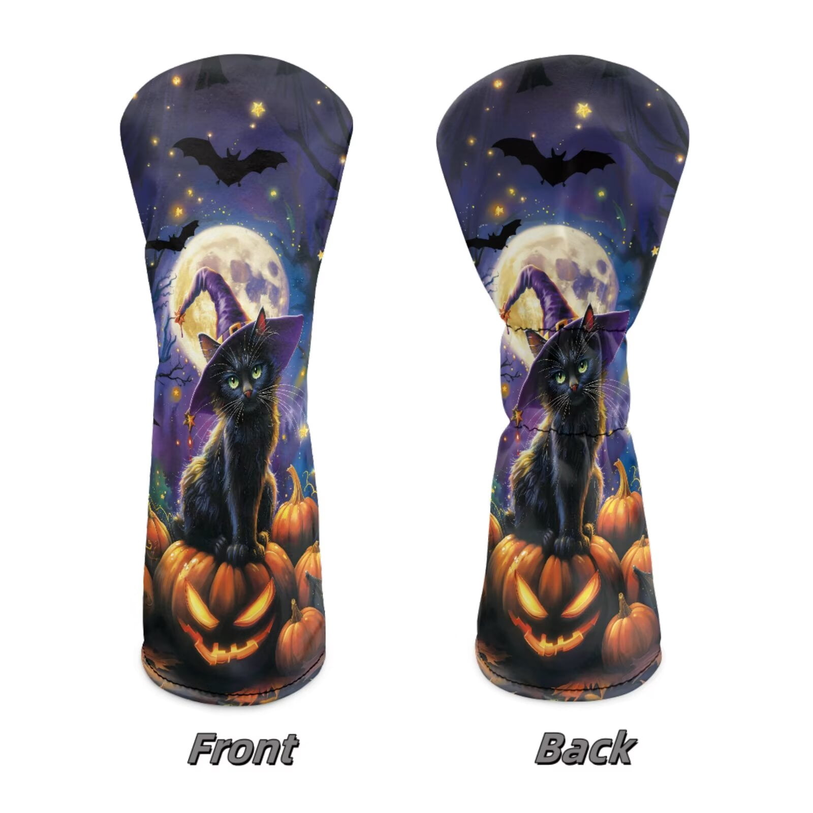 Uorisanigo Golf Club Head Covers, Driver, Fairway #3#5, Hybrid Headgear, Premium Waterproof PU Leather Halloween Black Cat Golf Headcover Accessories for Women Men, Set of 3