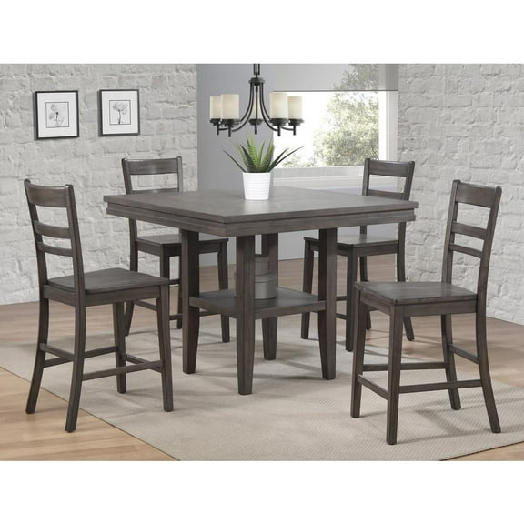 Sunset Trading Shades of Gray 5 Piece 45" Square Pub Set | Table with Storage Shelf | Counter Height Dining | Seats 6