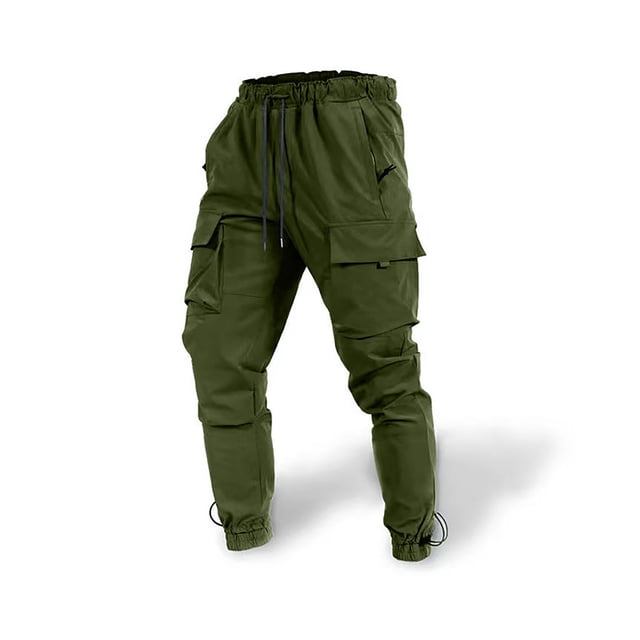 Pantalones largos de moda para hombre, con cordón, cintura elástica, multibolsillos, informales, largos y deportivos.
