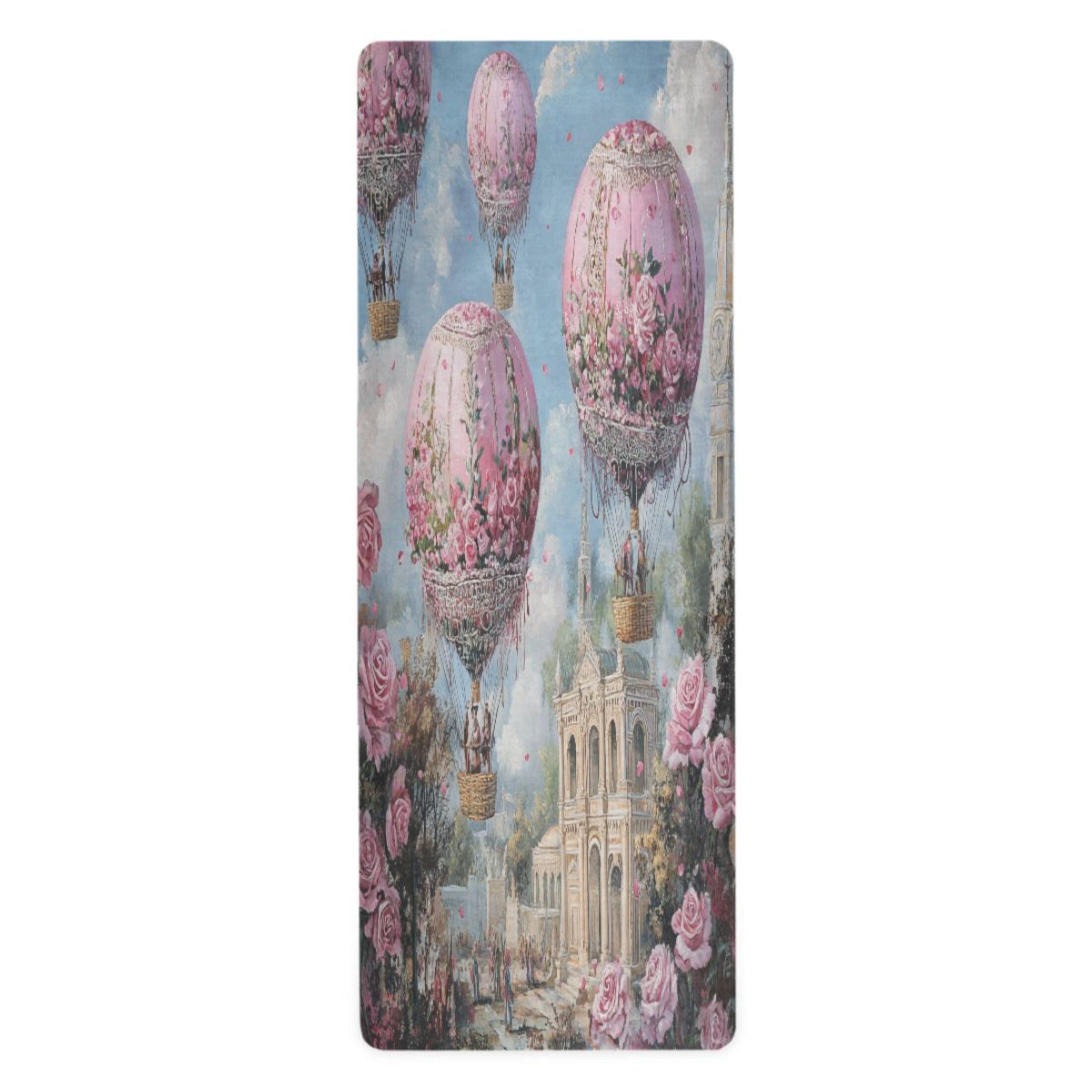 BZSMCE Yoga Mat Women Pink Floral Hot Air Balloons Fitness Mat