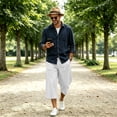 thumbnail image 7 of Domuza Capri Pants For MenElastic Waist Drawstring Baggy Sweat Shorts Below Knee 3/4 Pants with Pockets White 3XL, 7 of 7