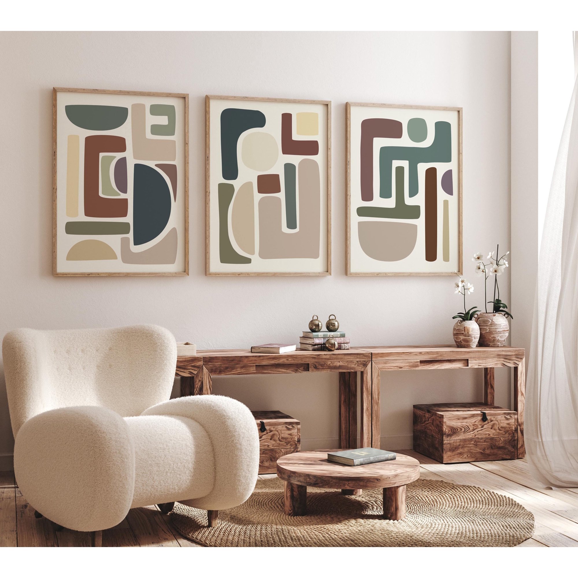 Neutral Abstract Prints Earth Tone Modern Art Home Decor Office Wall Art Set 3