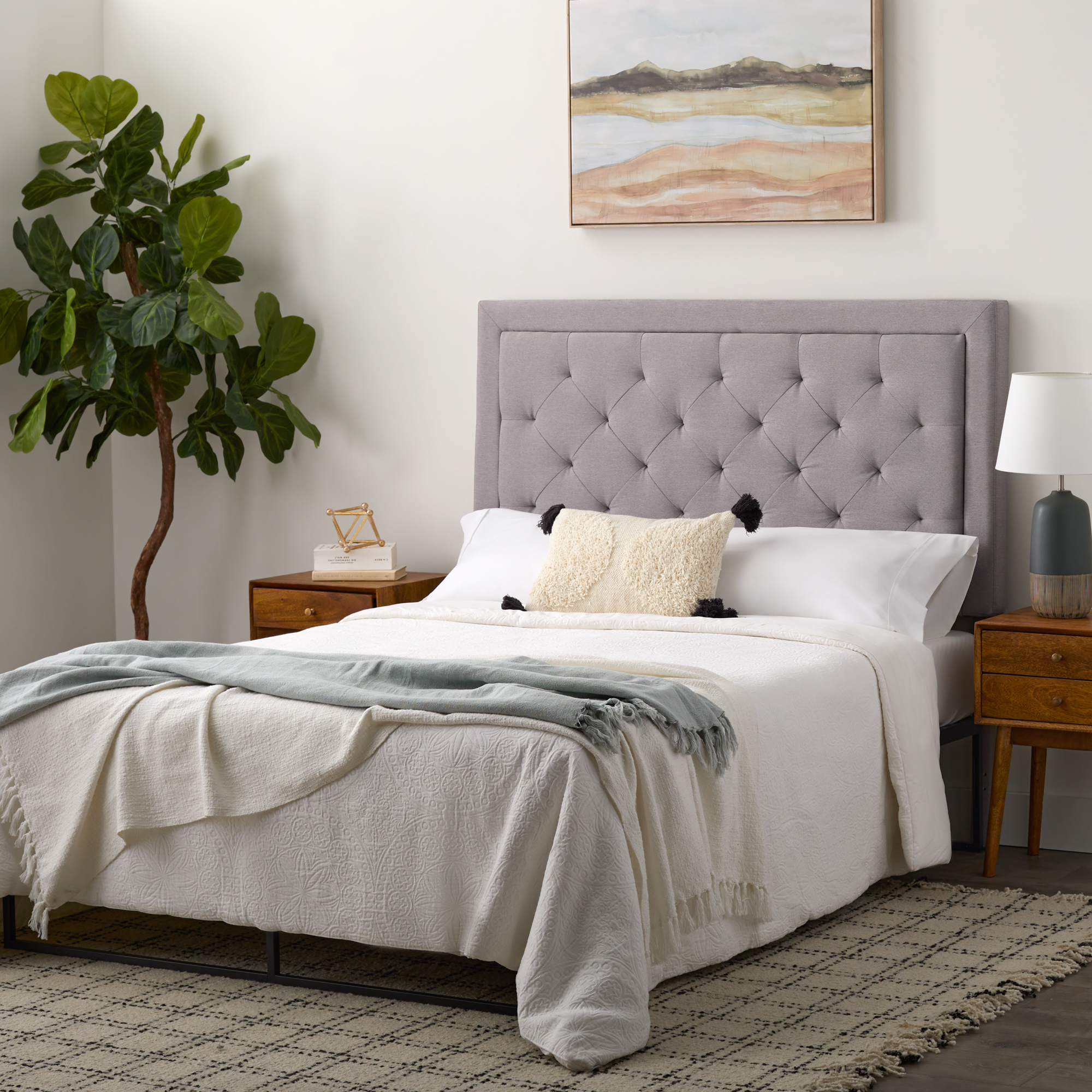 Rest Haven Medford Rectangle Upholstered Headboard with Diamond Tufting, Queen, Gray - image 4 of 12