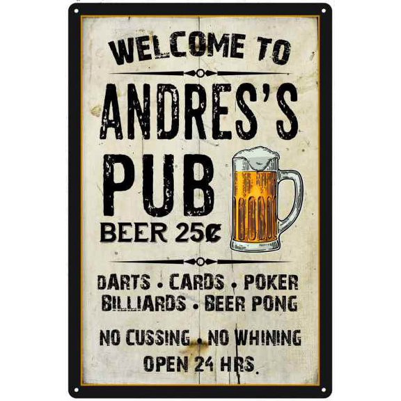 ANDRES'S Pub Sign Vintage Man Cave Bar Wall Decor Gift 8x12 Metal 208120028355